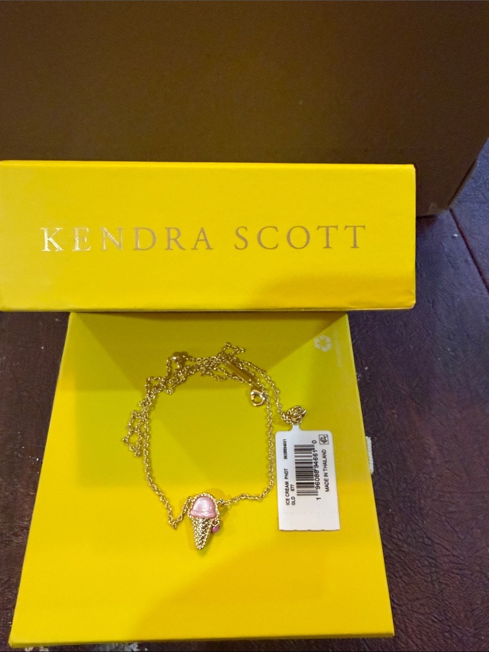 Kendra Scott Gold Necklace with Pink Ice Cream Pendant